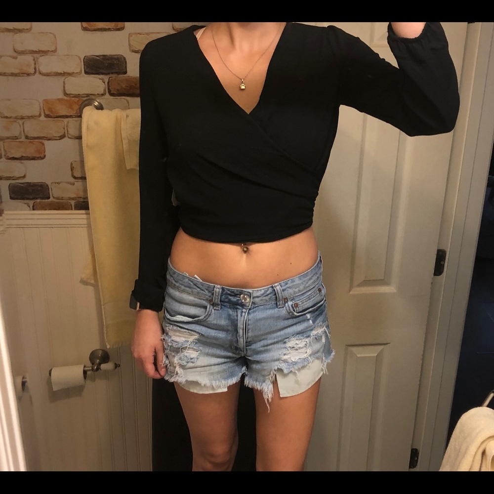 Black, wrap front crop top